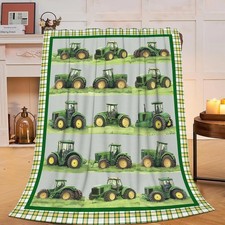 Truck Blanket Soft Cozy Green Truck Plush Throw Blanket Warm Equipment Tracto...