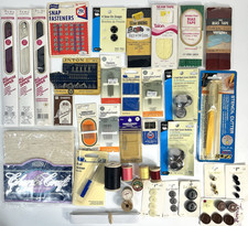 Lot of Mixed Sewing Notions Supplies Zipper Needle Buttons Thread  More