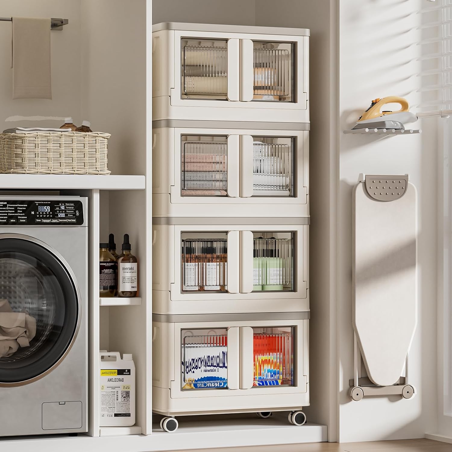 HAIXIN 45L Plastic Stackable Storage Boxes with Lids and Wheels Moveable