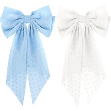 2PCS Large Hair Bows Ribbon Clips, 1 Count Pack of 1 , Blue White