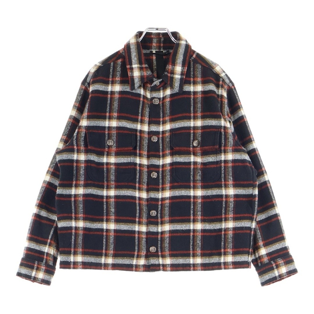 CHROME HEARTS Y NOT WORK DOG Flannel Check Shirt Wine Knot Crossball Button Used