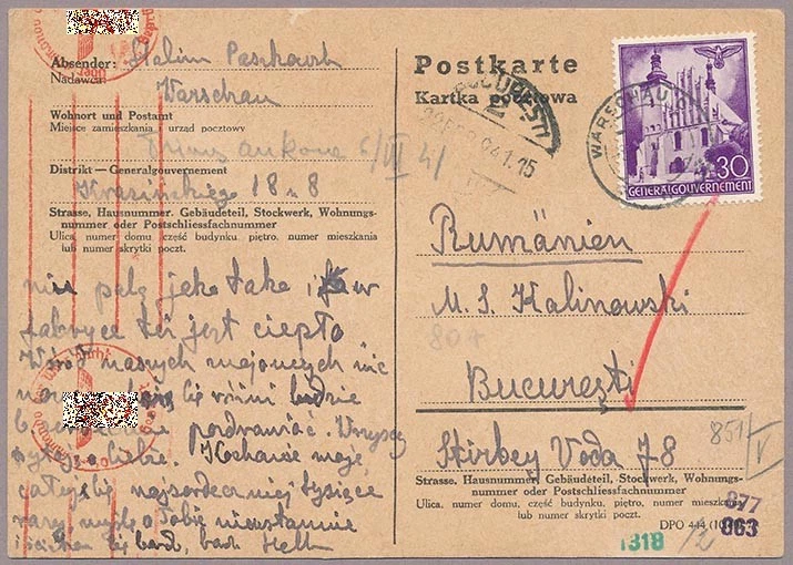Generalgouvernement Postkarte nach Rumänien 1941 - Bild 1 von 1
