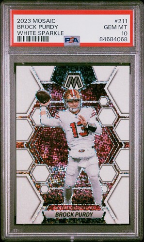 PSA 10 Pop 3 2023 Panini Mosaic Brock Purdy White Sparkle Prizm SSP 49ers 2nd Yr