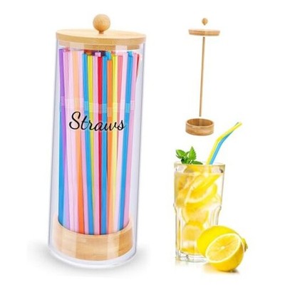  10-Inch Acrylic Straw Dispenser with Bamboo Lid stickers, with 100 3.5''×10''