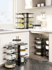 1 Set 8-Tier Pot & Lid Organizer – Adjustable Under-Cabinet Rack - NEW