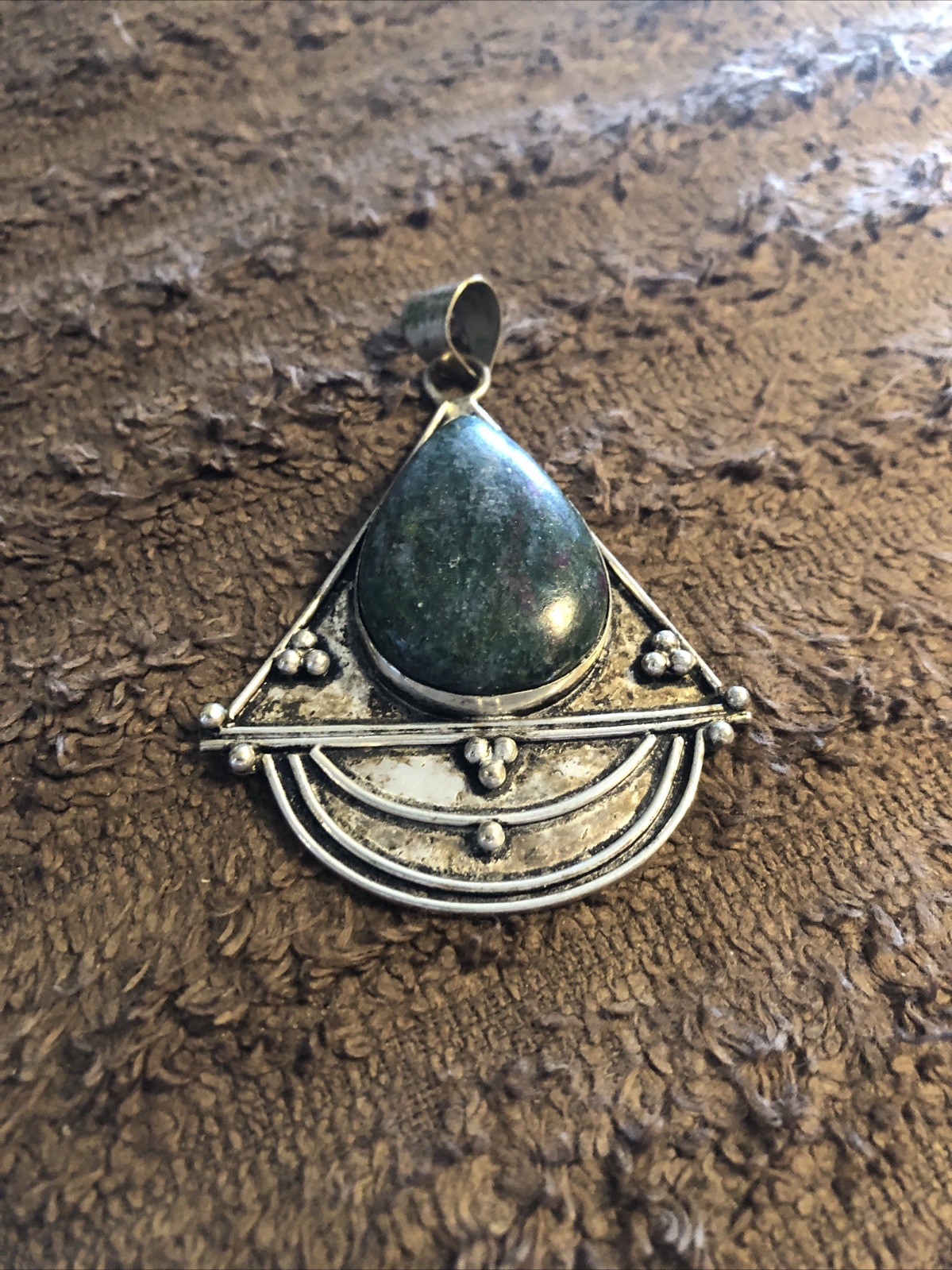 Deco Turquoise Pendant Triangular Shape Marked .9… - image 5