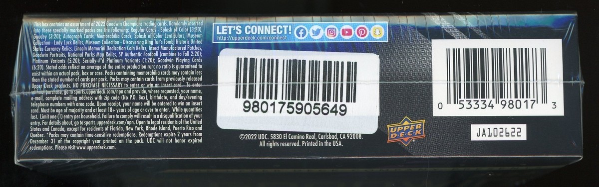 2022 Upper Deck Goodwin Champions Hobby Box 20 Packs At Least 2