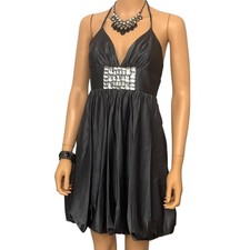 Cache Halter Dress Sz 4 Black Rhinestone Y2K Dark Coquette Glam Cocktail Vintage