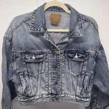 American Eagle Cropped Distressed Denim Jean Jacket XS 100 Cotton