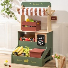 Robud Wooden Grocery Store Playset Kids Play Store Realistic Pretend Play Set