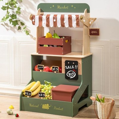Robud Wooden Grocery Store Playset Kids Play Store Realistic Pretend Play Set