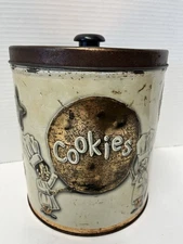 Vintage J.L. Clark Metal Cookie Tin Weibro With Chef Holding Rolling Pin 8 in