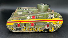 Vintage Tin 1940s Louis Marx Co Lithograph Wind Up Tank Military 5A Logo Toy