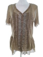 KAPPAHL Damen Geknöpfte Bluse Gr. 44 Khaki Kurzer Ärmel Knöpfe Einfarbig