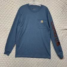 Carhartt Men Shirt Sz S Blue Loose Fit Heavyweight Long-Sleeve Workwear