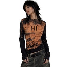 VTG Y2K Hanes Bleached Long Sleeve Tee Grunge Distressed HI Shirt S