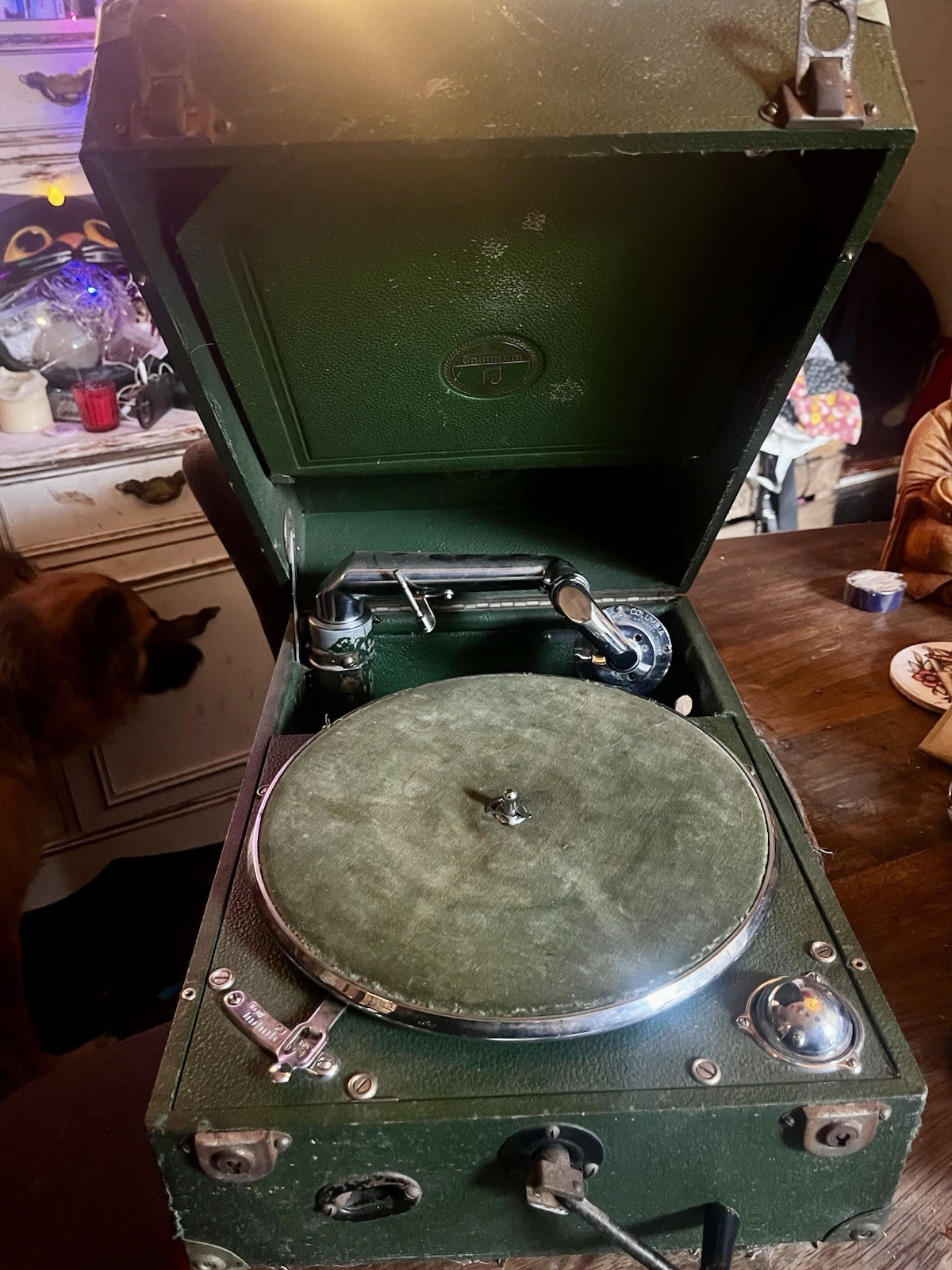Rare Columbia 201 Green Gramophone Plus Box Of Bing Crosby 78s