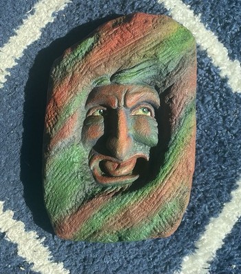 Screaming Man Face Stuck In Wall Sculpture - Hanging Art - Green, Red, Textured