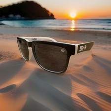 New SPY Optic Helm Sunglasses Black and White with Black Lens Unisex