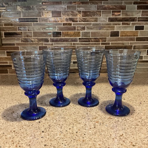Libbey Ribbed Glassware Vintage Libbey Cobalt Blue Sirrus Ribbed Wine Water Glasses Goblets set ...