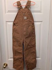 Carhartt Kids Bib Overalls OX8603-B Boys Size 6 Brown Duck Canvas EUC