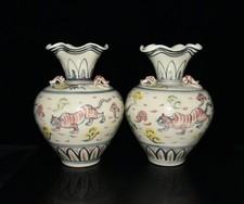 12.2" China Old Classic Han Dynasty Porcelain Wucai Character Story A Pair Vases