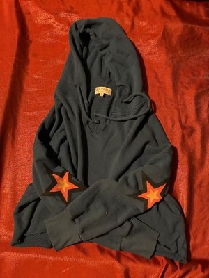 Wildfox Hoodie Womens L Star Elbow Graphic Pullover Hooded Sweatshirt Blue