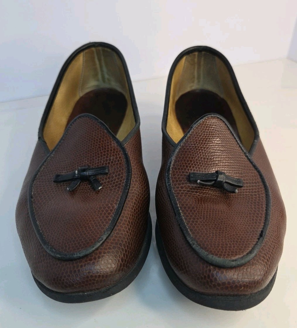 Belgian Shoes Midinette Dark Brown Lizard Calf Leather Loafer With