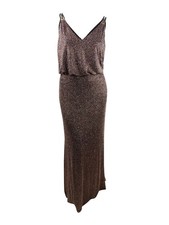Calvin Klein Women's Metallic Blouson Gown 8, Black Multi 889609250463