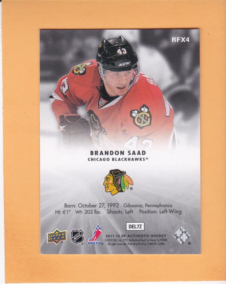 BRANDON SAAD 2011-12 SP AUTHENTIC HOLOVIEW FX #RFX4 CHICAGO BLACKHAWKS NM-MT - Image 2 of 2