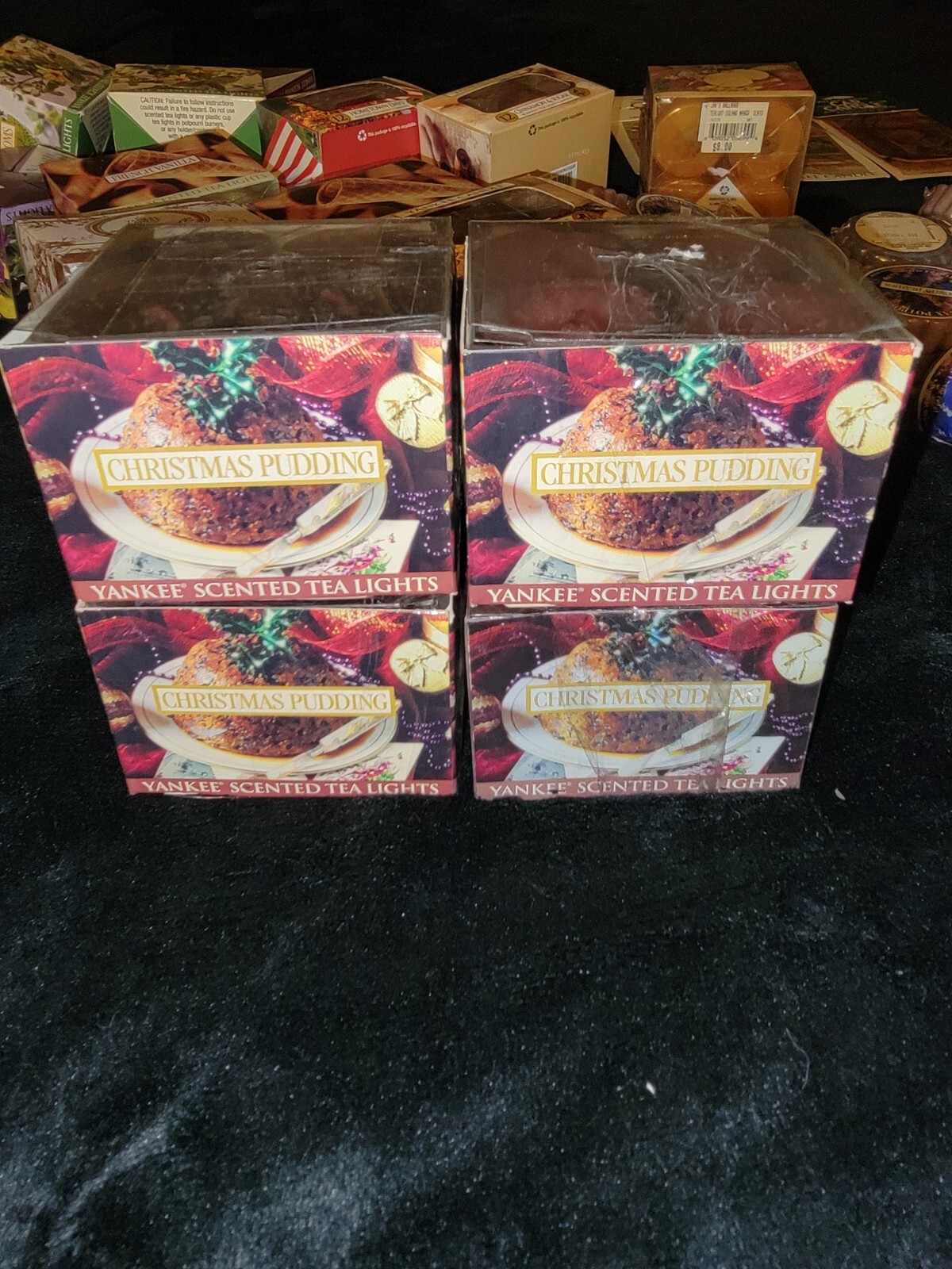 Yankee Candle Christmas Pudding Tea Lights Vintage Retired Lot Of 4