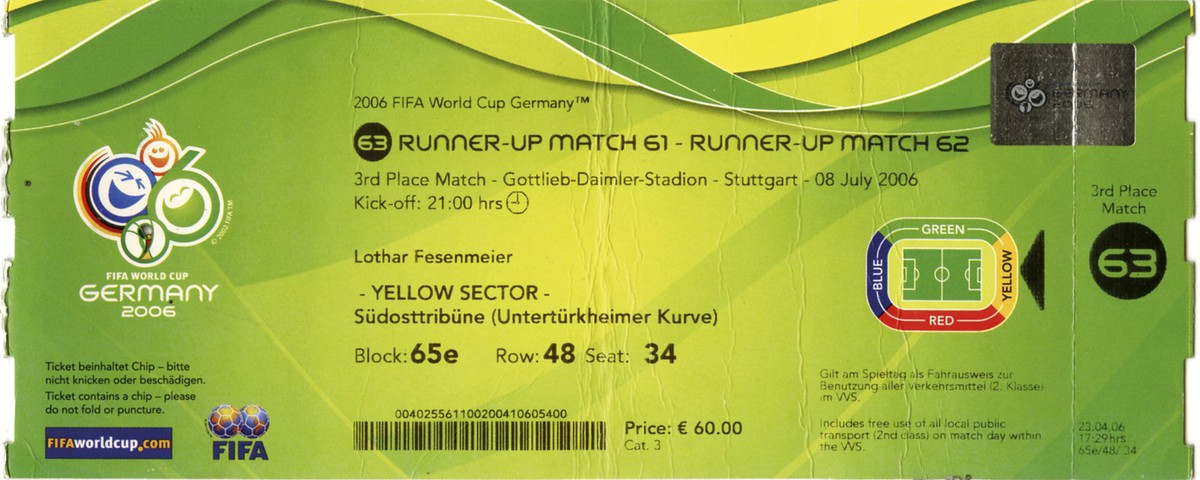 World Cup Football 2006 Ticket Germany Championship | eBay