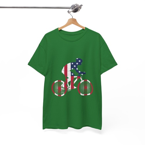 Cycling Bicycle Unisex Heavy Cotton Tee T-Shirt 'American Cyclist' - Picture 75 of 118