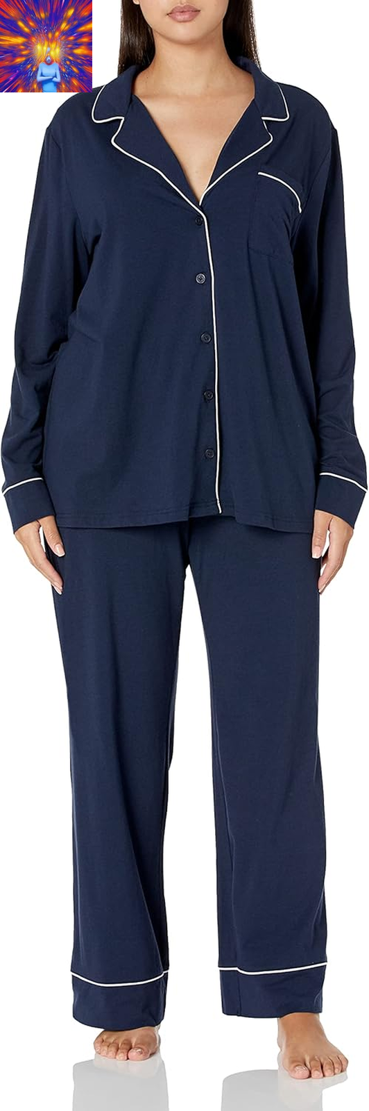 Women'S Cotton Modal Long-Sleeve Shirt and Full-Length Bottom Pajama Set