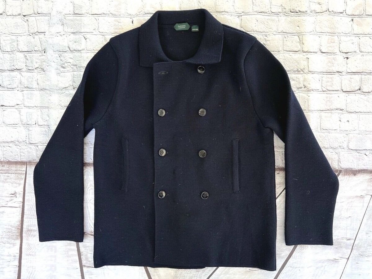 Rare Mens ZANONE Navy Blue 100% Wool Button Cardigan Sweater Italy 