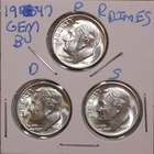 1947 P D S  Roosevelt Dimes GEM BU ! LUSTER!  US  47B233 (3 COINS)