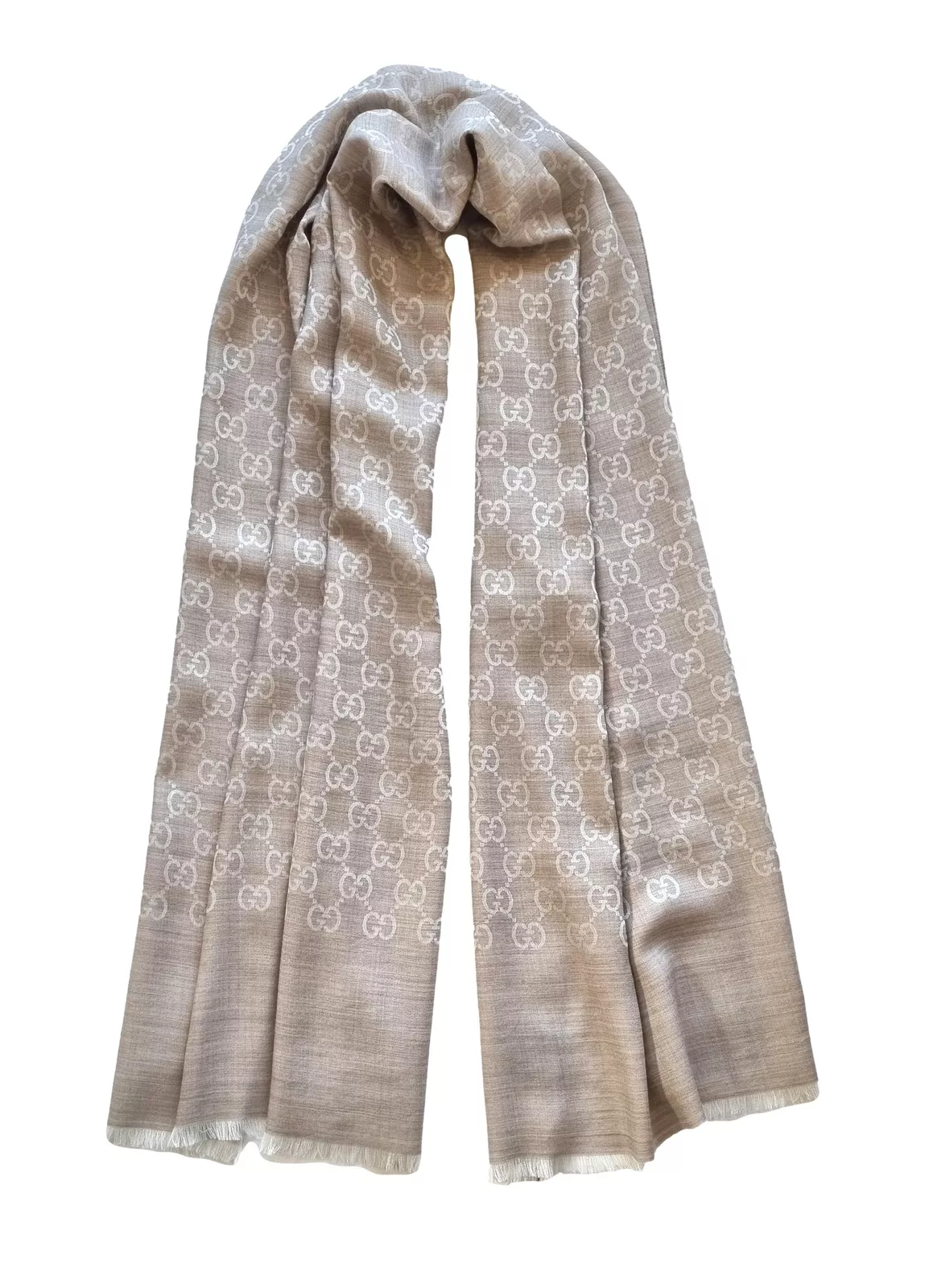 Foulard GUCCI laine et soie 165903 3G646 9500 70x200 cm sable