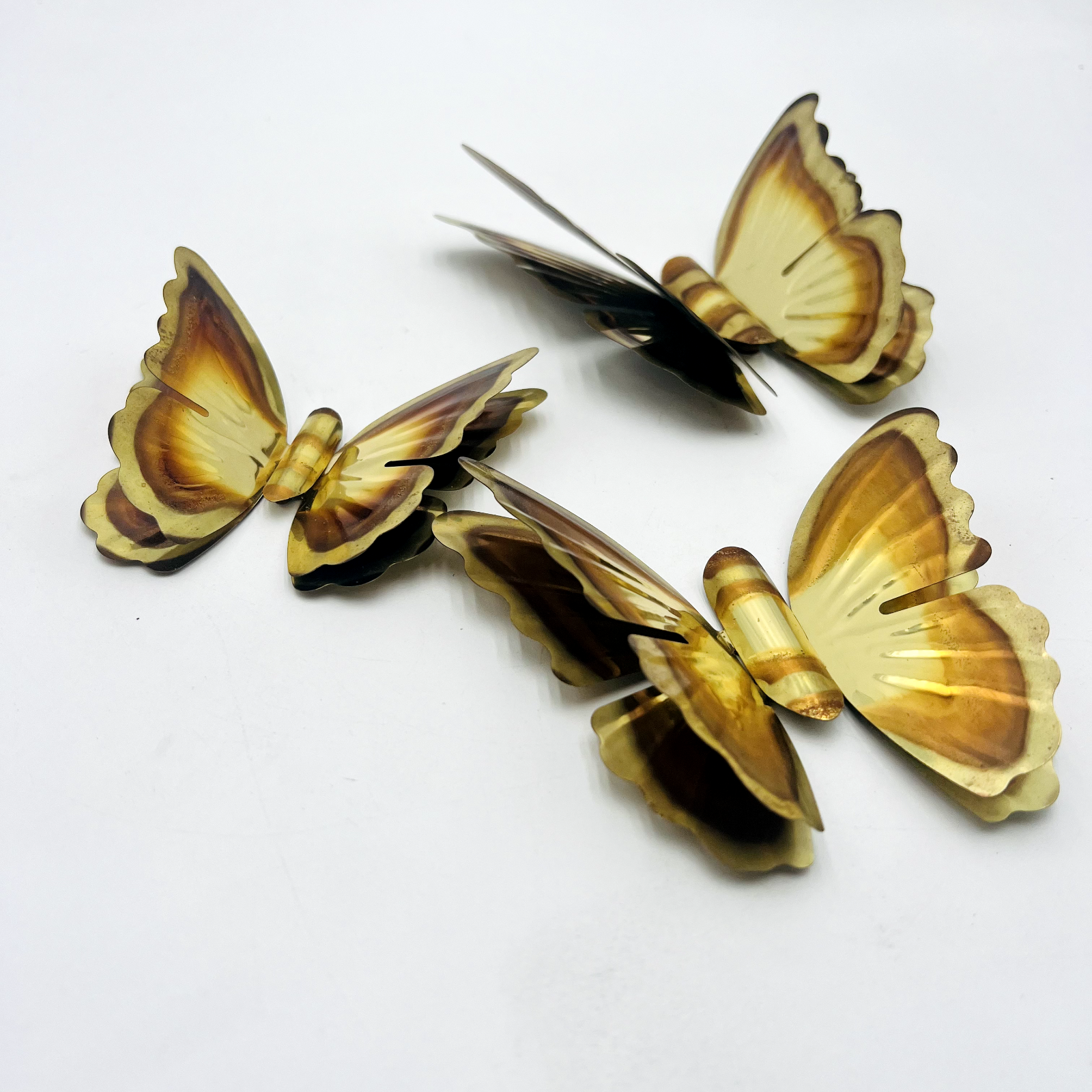 Set Of 3 Vintage Two-toned Aluminum Butterflies. Wall Art. Gold And ...