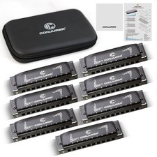 Set of 7 Blues Harmonica Diatonic 10 Hole Harmonica Harp Mouth Organ in Case