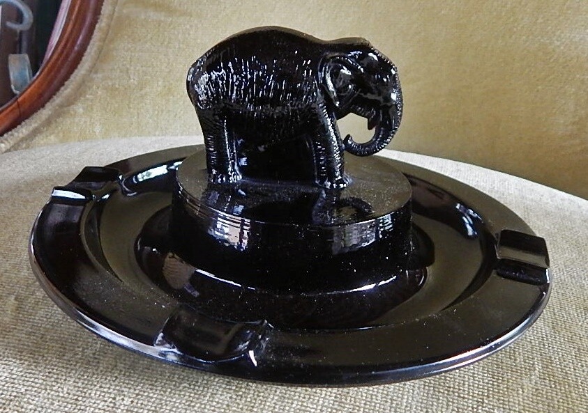 Vtg Black Depression Glass Elephant Ashtray eBay
