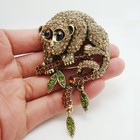 Unique Animal Monkey Brown Rhinestone Crystal Gold-tone Brooch Pin