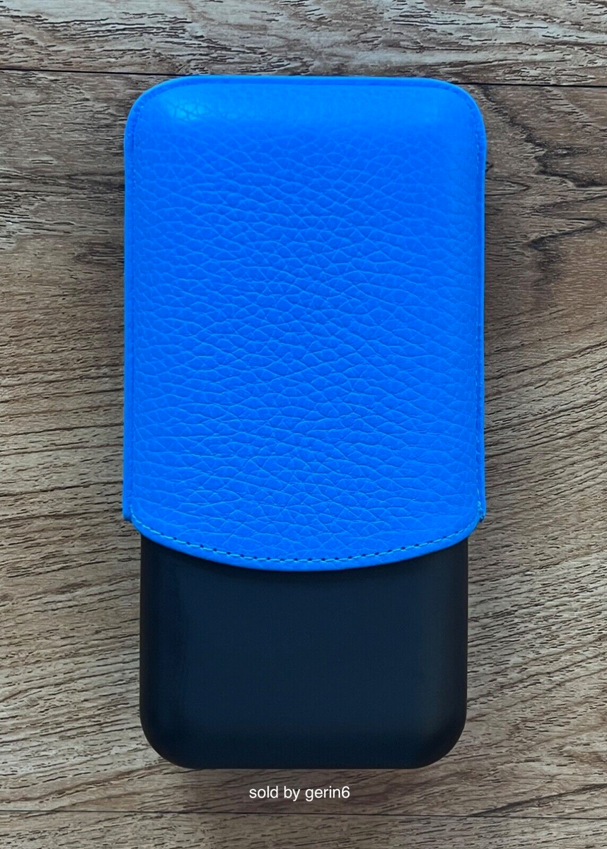S.T. Dupont Fluo Blue Case For 3 Cigars Leather & Metal 183416 New