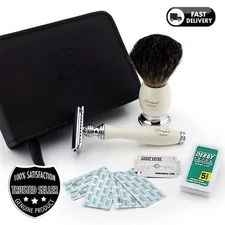 HARYALI Double Edge Safety Razor, Badger Hair Brush Gift Set for Men with Blades
