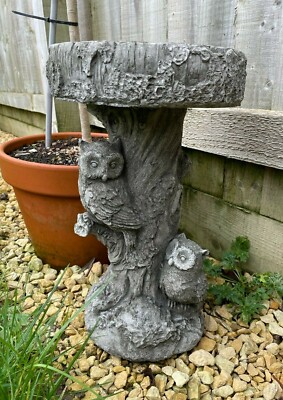 Schleiereule Vogeltränke Stein Statue | Outdoor Vintage Futterhaus Tier Garten Deko