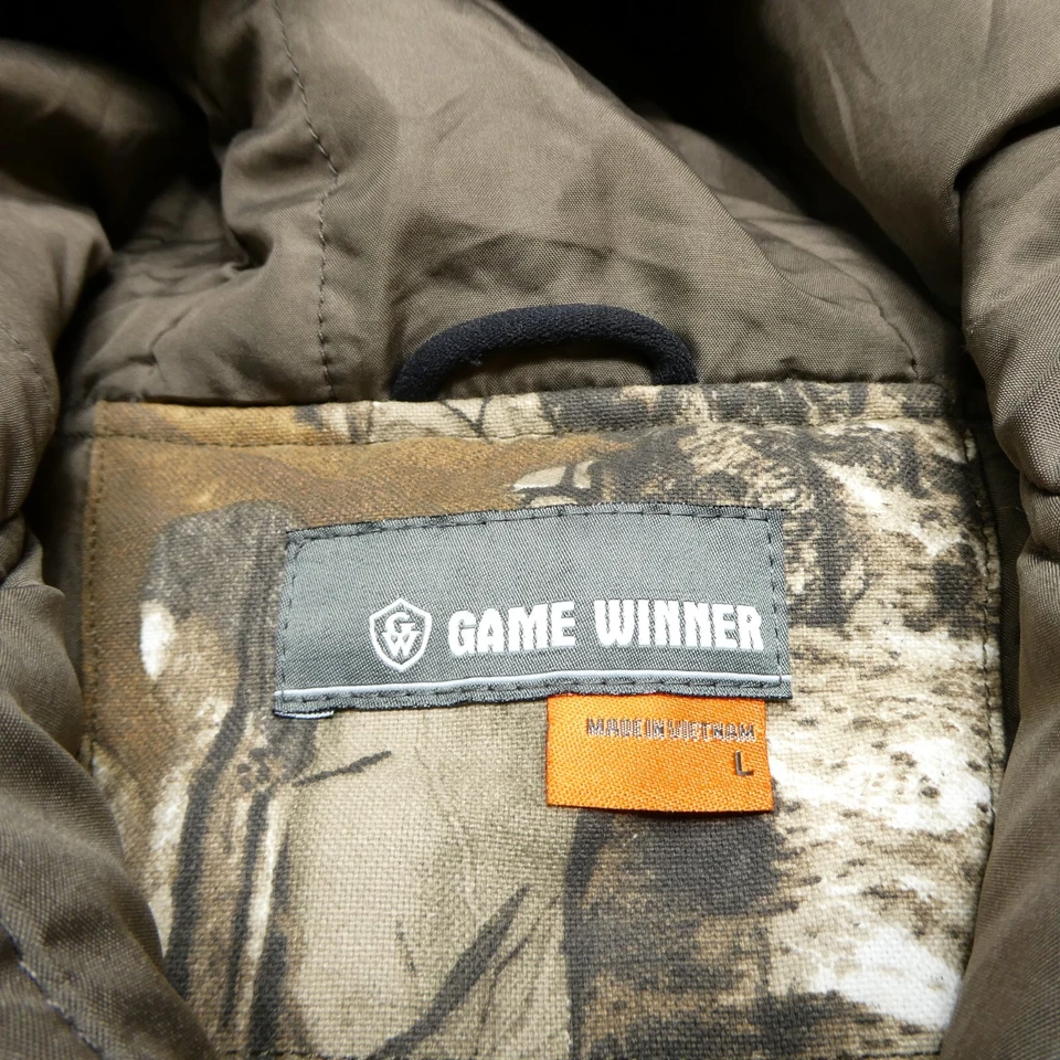 Game Winner RealTree Bomber Jacket Mens Large Brown Canvas Camouflage Hunting - Image 3 of 4
