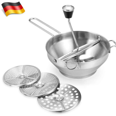 Manuelle Passiermühle Edelstahl - Kartoffelpresse Mit 3 Siebscheiben Für Püree & Babynahrung