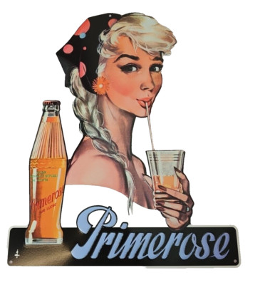 Werbeschild Pin Up Soda PRIMEROSE Aus Gedrucktem Blech Geschnitten
