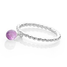 Sterling Silver Beaded Ring Decorated with a Faceted Amethyst Charm