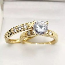 2Ct Round Cut Simulated Diamond Wedding Bridal Ring Set 14k Yellow Gold Plated
