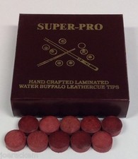 10 - New Super Pro Red Water Buffalo Laminated Pool Cue Tips - Medium Hard Tip